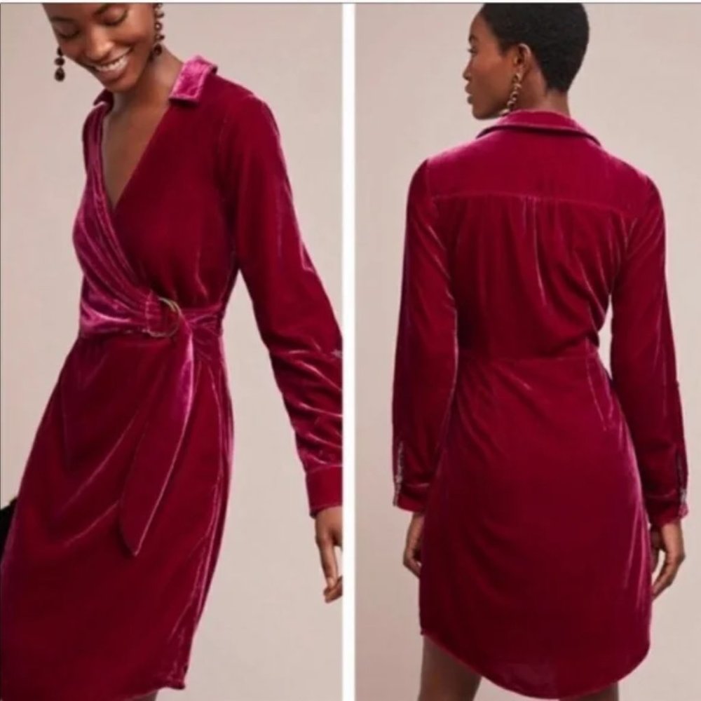 NWT Maeve Velvet Shirt Dress in Rasberry